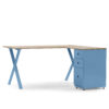 Escritorio azul en L con archivador