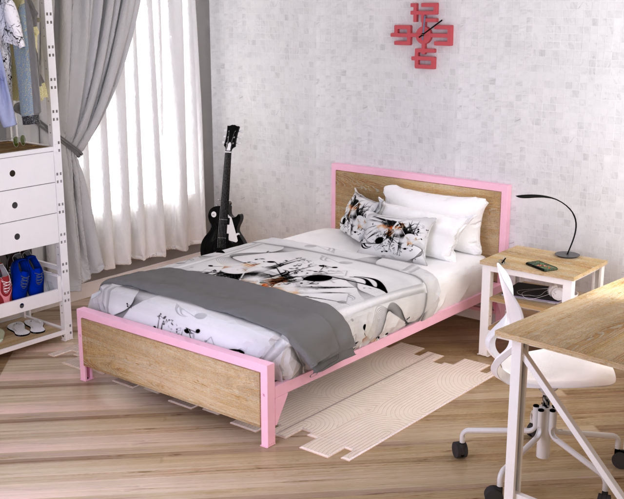 Cama sencilla rosada