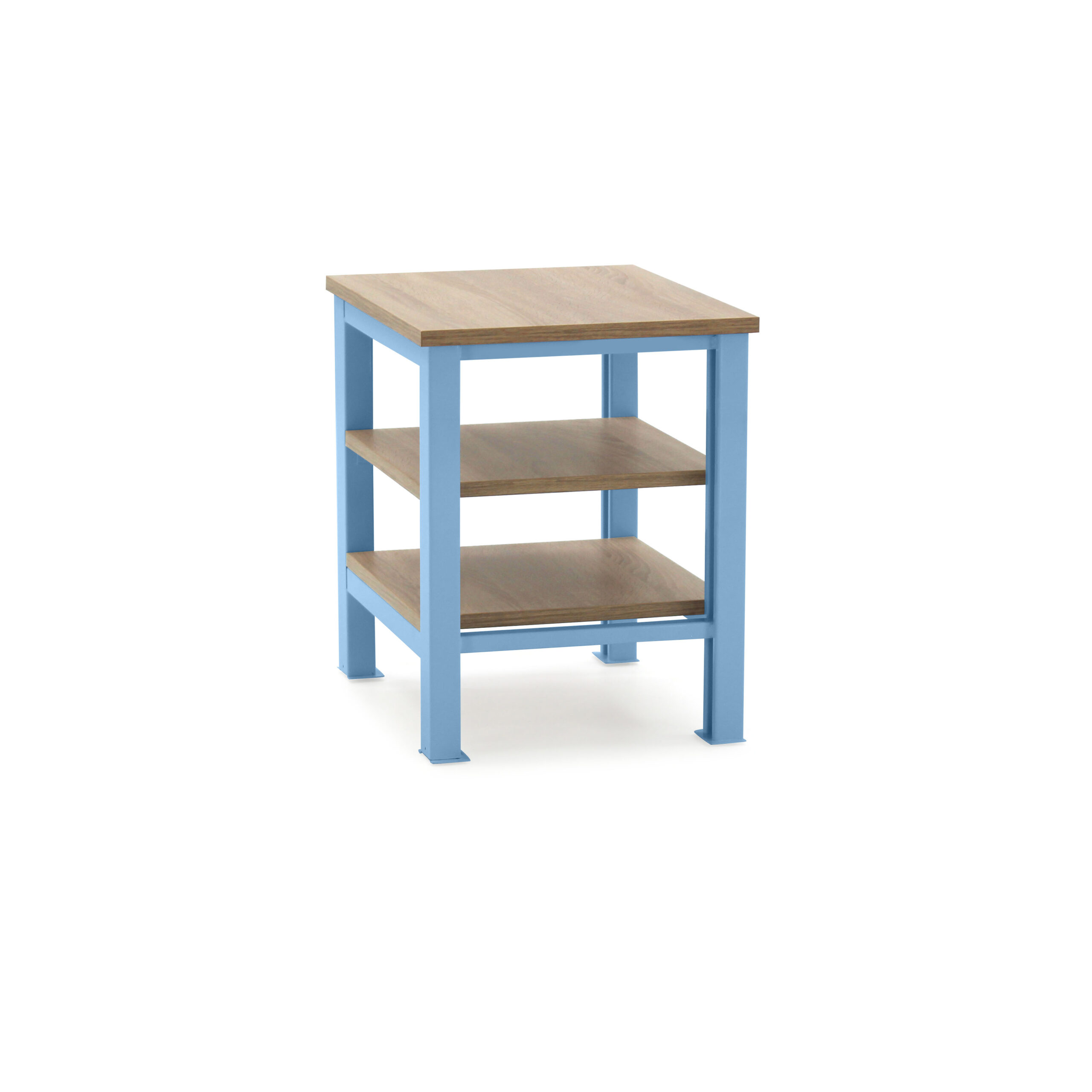 Mesa de noche con entrepaños azul