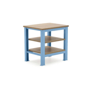 Mesa de noche con entrepaños azul